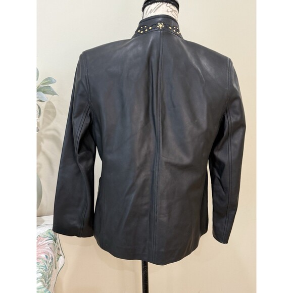 ST. JOHN Black Lamb Leather Gold Studded Embellished Jacket Sz Small Lined - Picture 10 of 13